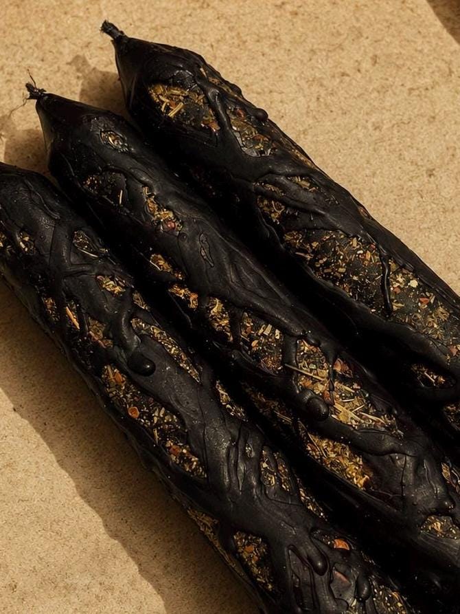 Black Protection Spell Candle, Ritual Taper Candle, Pure Beeswax Witchcraft Candle, Banishing Hex, Witch Altar Gift
