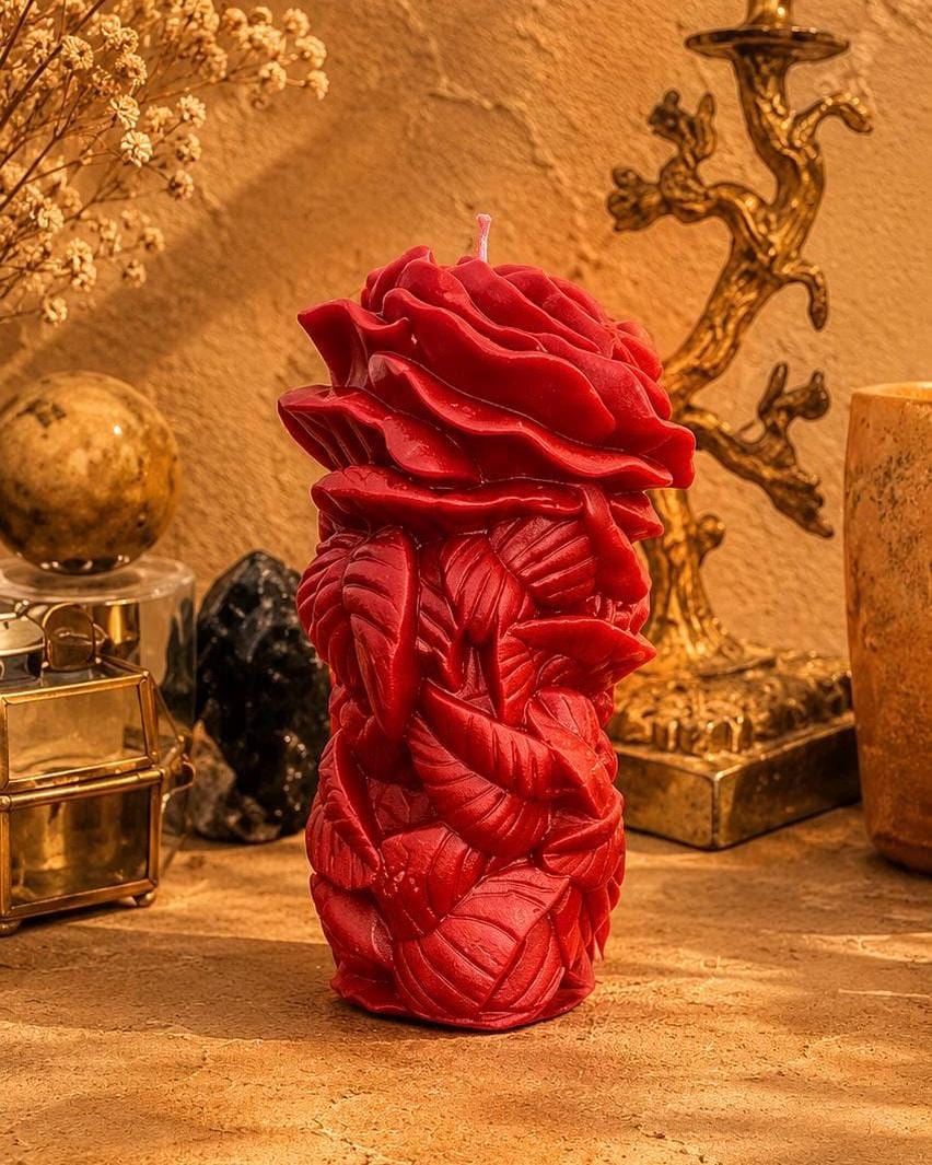 Rose Candle | Floral Pillar Candle | Romantic Gothic Decor | Handmade Soy Wax Candle | Witchy Altar Decor | Valentine Gift