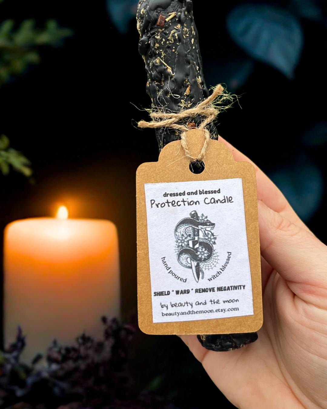 Black Beeswax Protection Candle: Hand-Poured Ritual Candle