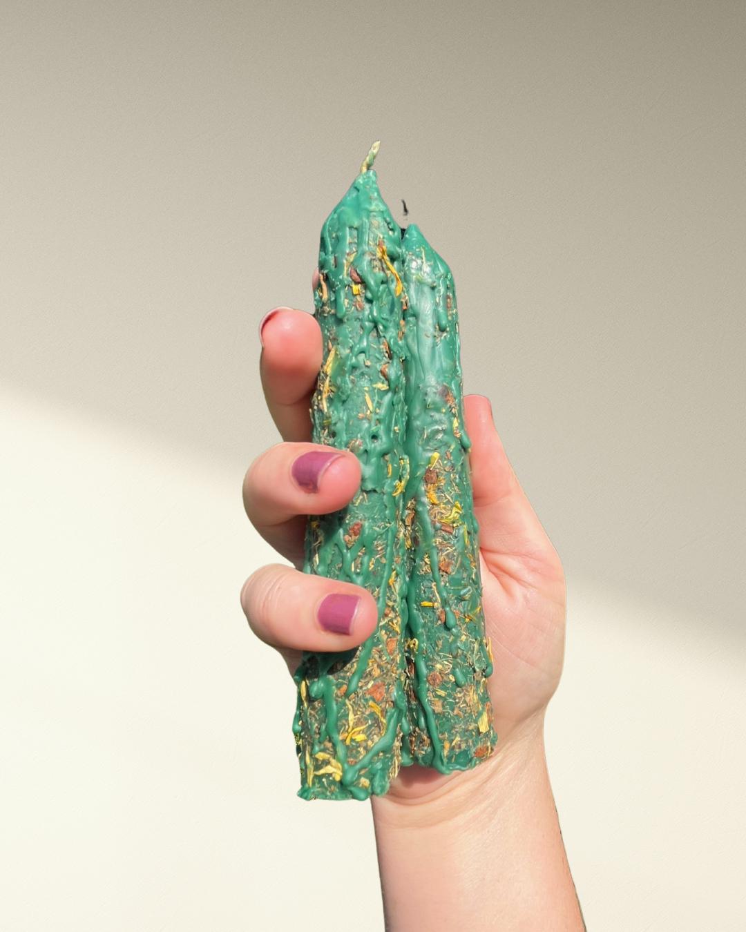 Handcrafted Prosperity Spell Candle: Abundance Manifestation, Blessed with Herbs