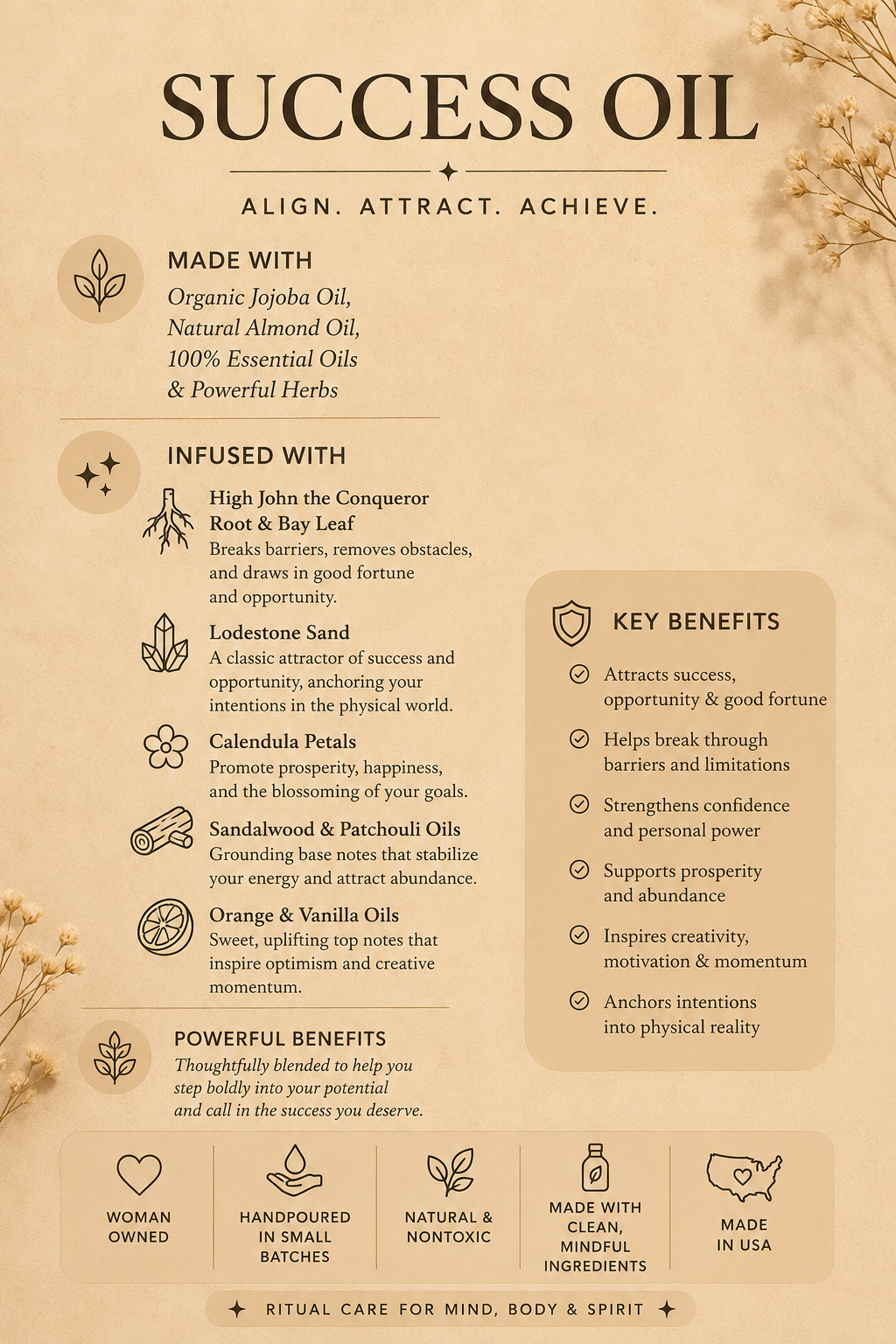 Success Anointing Oil: Hand Poured Ritual Oil with Herbs