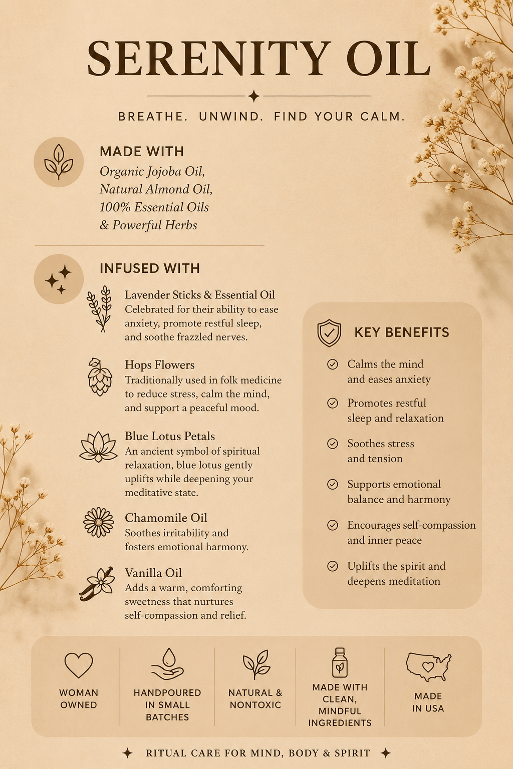 Serenity Oil | Lavender, Chamomile and Vanilla | Relaxation, Sleep and Meditation