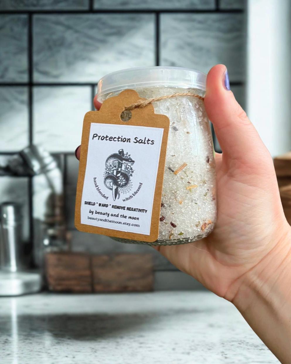Spelled Protection Bath Salts: Made with Dead Sea Salt and Essential Oils