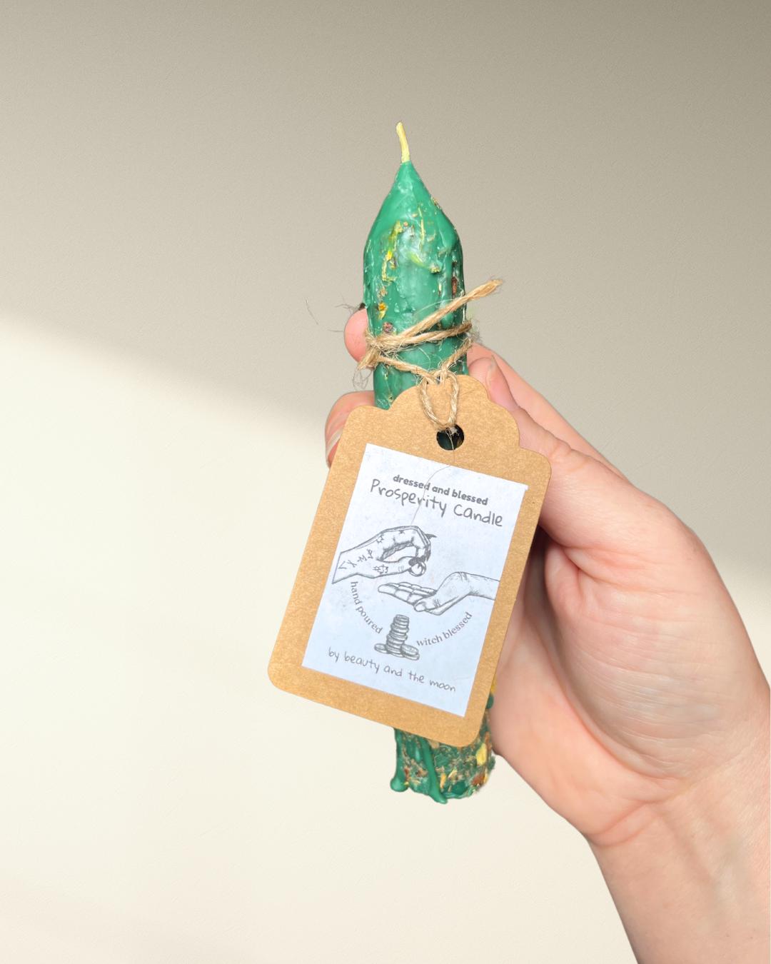 Handcrafted Prosperity Spell Candle: Abundance Manifestation, Blessed with Herbs