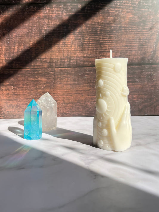 Solar System Beeswax Pillar Candle: Handcrafted Astrology Decor