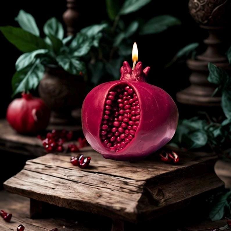 Pomegranate Beeswax Ritual Candle | Persephone Symbol Decor