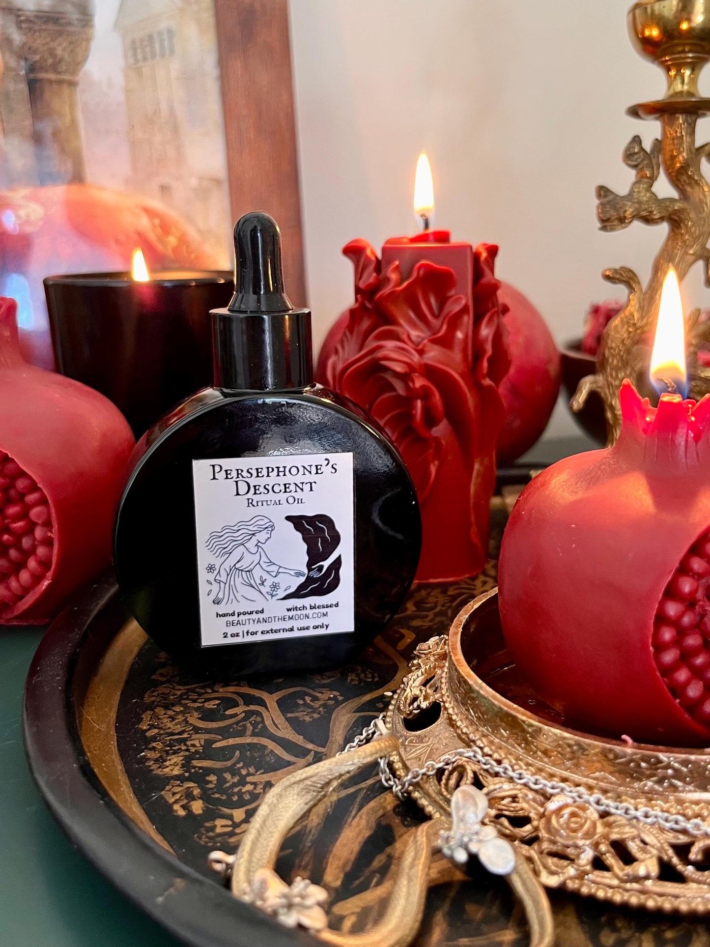 Persephone's Descent Ritual Oil – Rose Vanilla Anointing Oil for Shadow Work