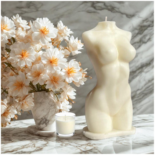 Woman Torso Pillar Candle with Base | Organic Beeswax Decor