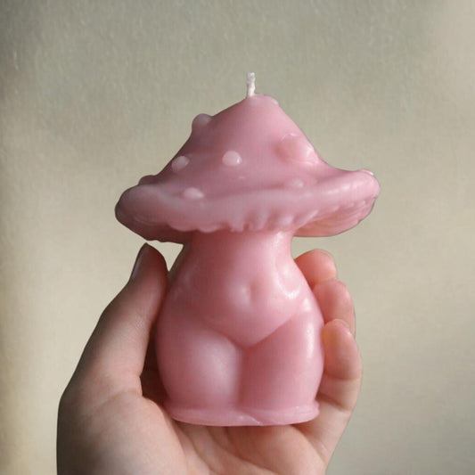 Mushroom Girl Candle | 3"–4" Organic Beeswax Sculptural Cottagecore Decor