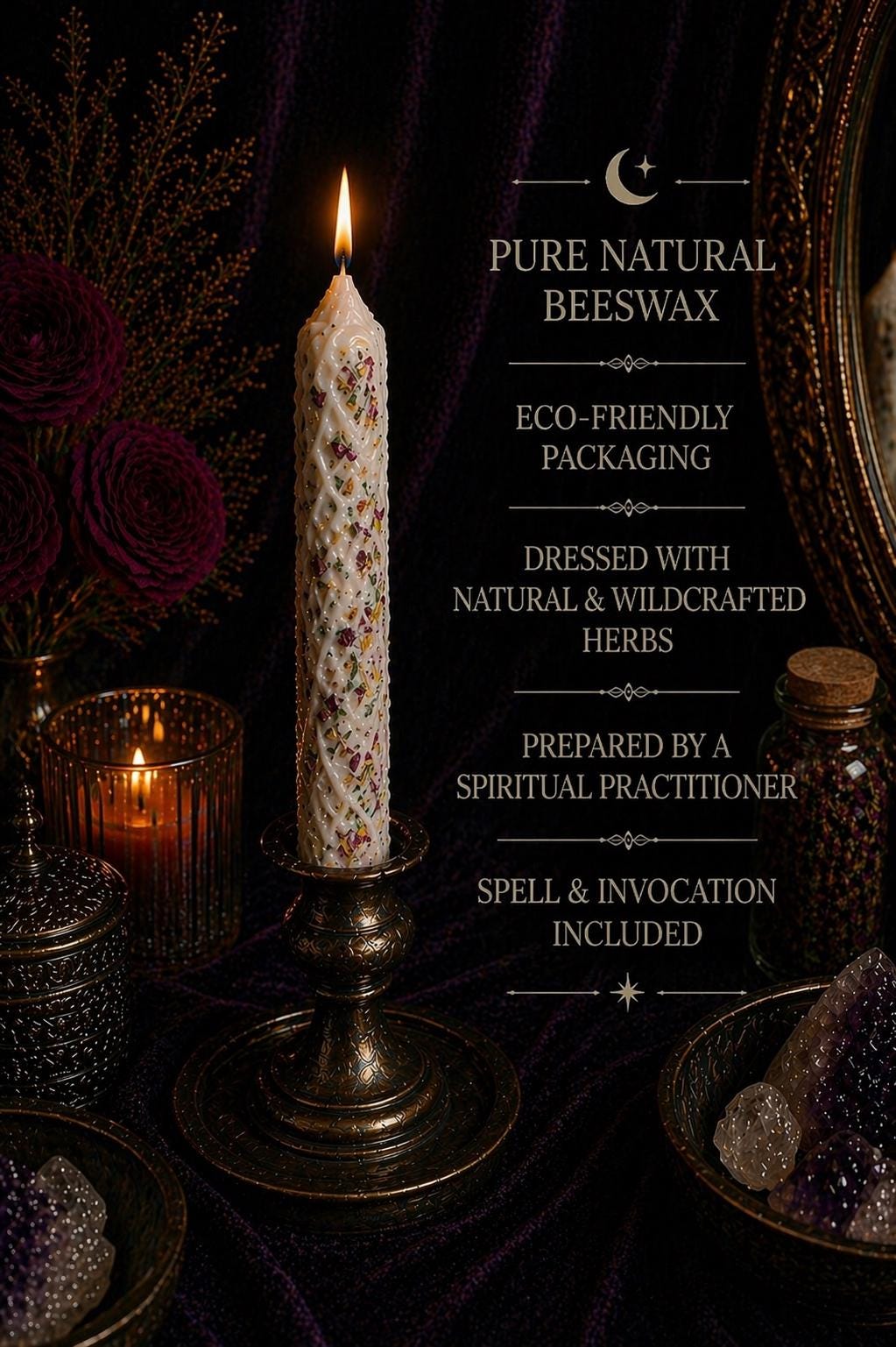 Blessed Beeswax Candle: Anointed Witchcraft Ritual Candle