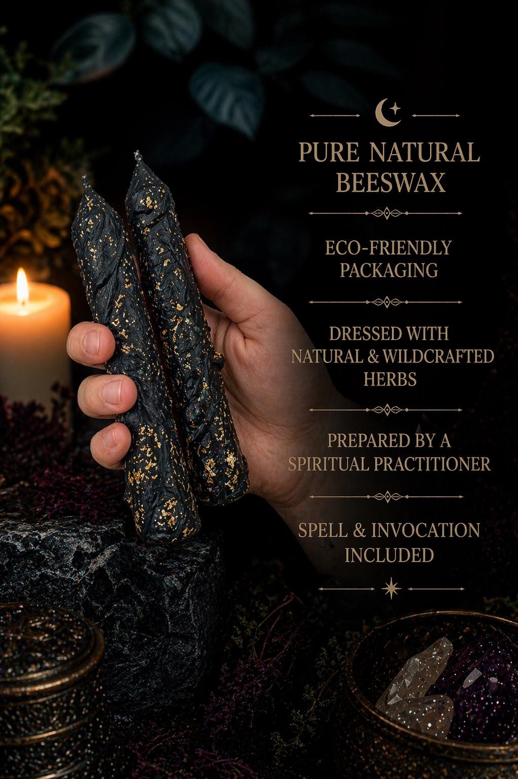 Black Protection Spell Candle, Ritual Taper Candle, Pure Beeswax Witchcraft Candle, Banishing Hex, Witch Altar Gift