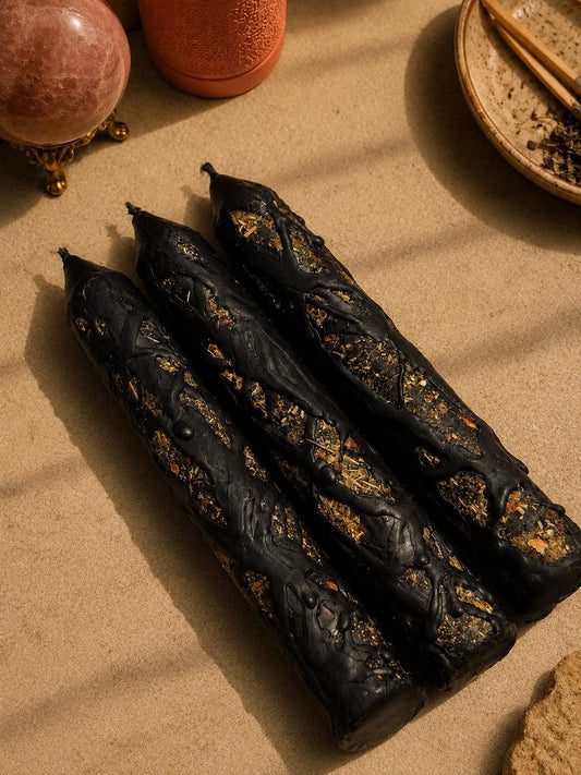 Black Protection Spell Candle, Ritual Taper Candle, Pure Beeswax Witchcraft Candle, Banishing Hex, Witch Altar Gift