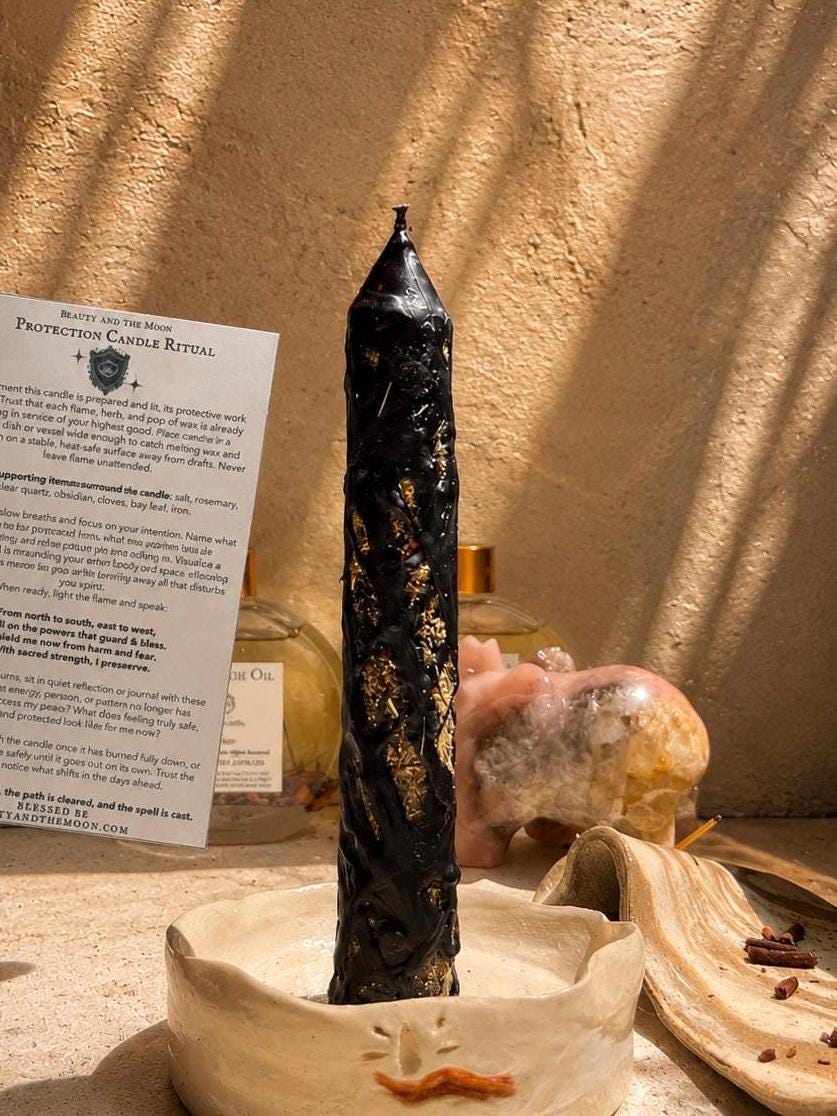 Black Protection Spell Candle, Ritual Taper Candle, Pure Beeswax Witchcraft Candle, Banishing Hex, Witch Altar Gift