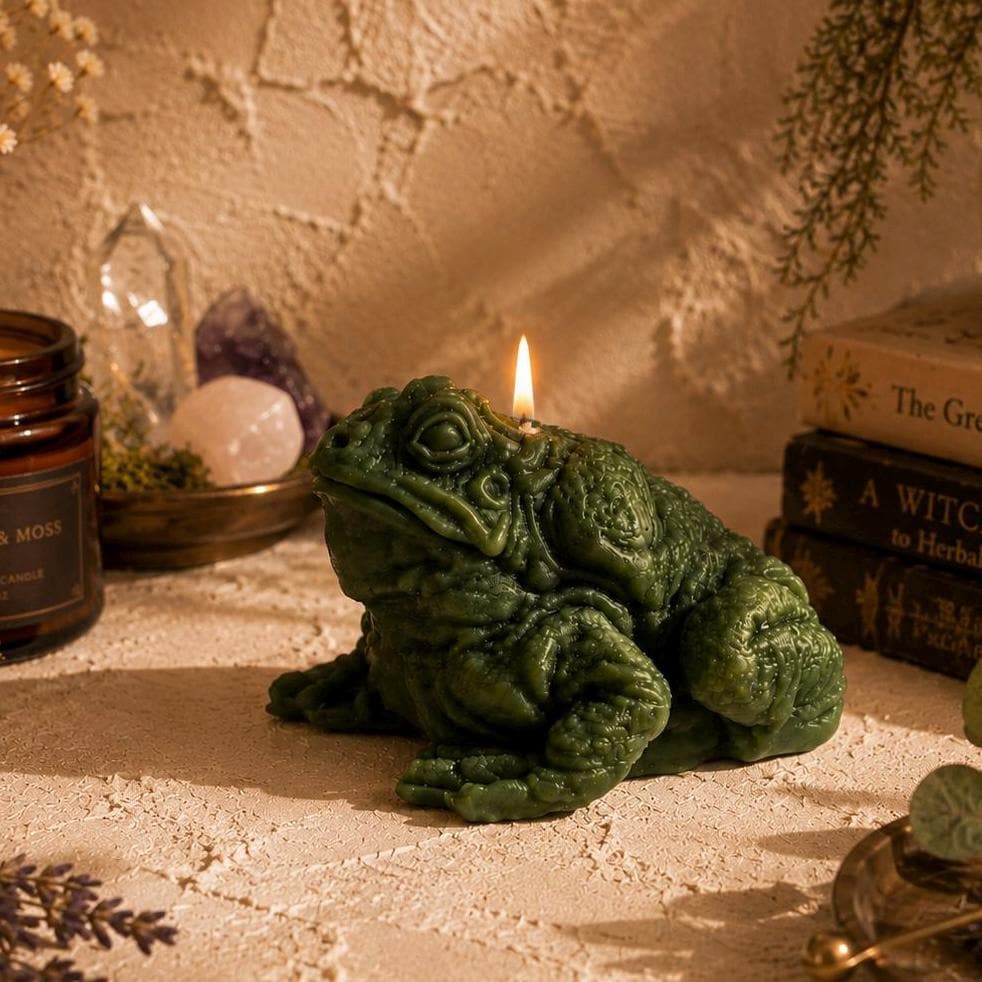 Green Frog Candle | Lucky Toad Candle | Prosperity Candle Decor | Witchy Beeswax Soy  Non Toxic Decor Candle