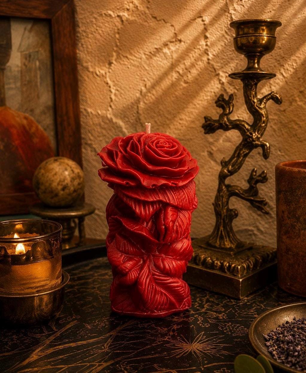 Rose Candle | Floral Pillar Candle | Romantic Gothic Decor | Handmade Soy Wax Candle | Witchy Altar Decor | Valentine Gift