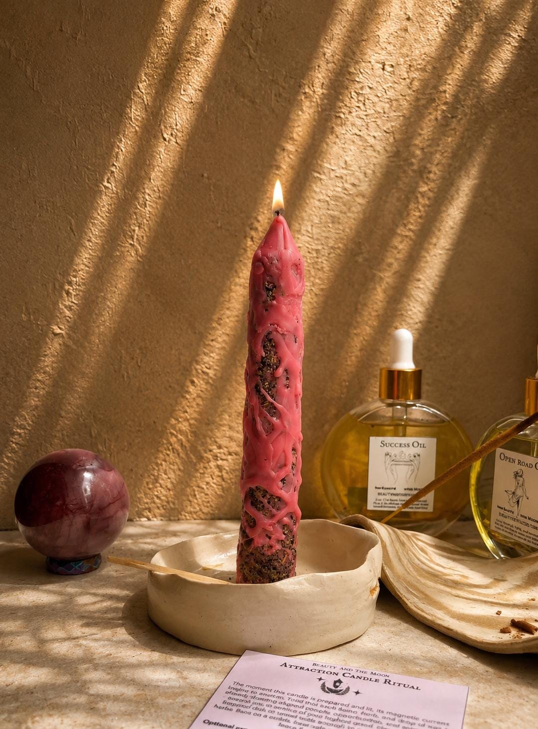 Handcrafted Love Spell Candle | Blessed Energy Witch Candle, Beeswax Non Toxic, Attraction Spell, Self Love Candle
