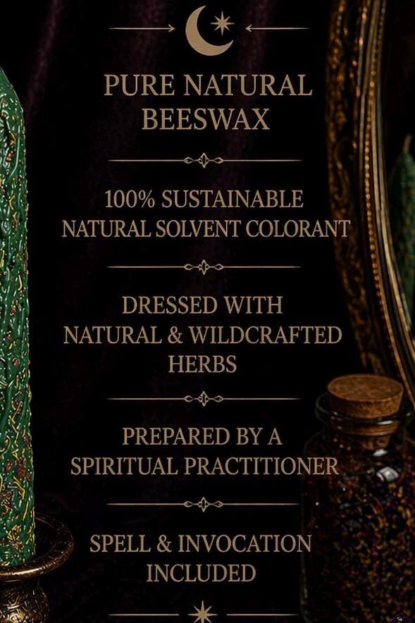 6” Handcrafted Prosperity Spell Candle: Abundance Manifestation Ritual, Beeswax Non Toxic Money Attraction Witch Altar Tool
