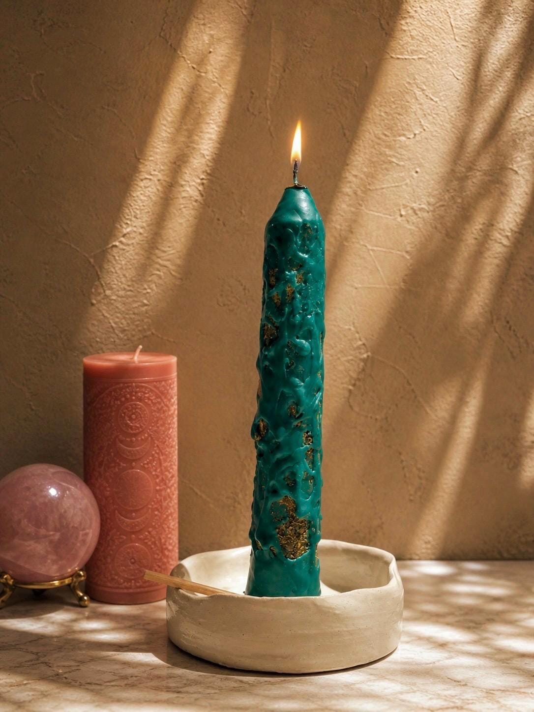 6” Handcrafted Prosperity Spell Candle: Abundance Manifestation Ritual, Beeswax Non Toxic Money Attraction Witch Altar Tool