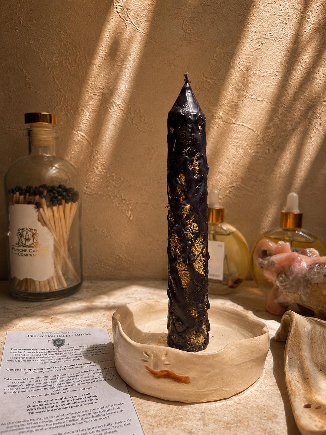 Black Protection Spell Candle, Ritual Taper Candle, Pure Beeswax Witchcraft Candle, Banishing Hex, Witch Altar Gift