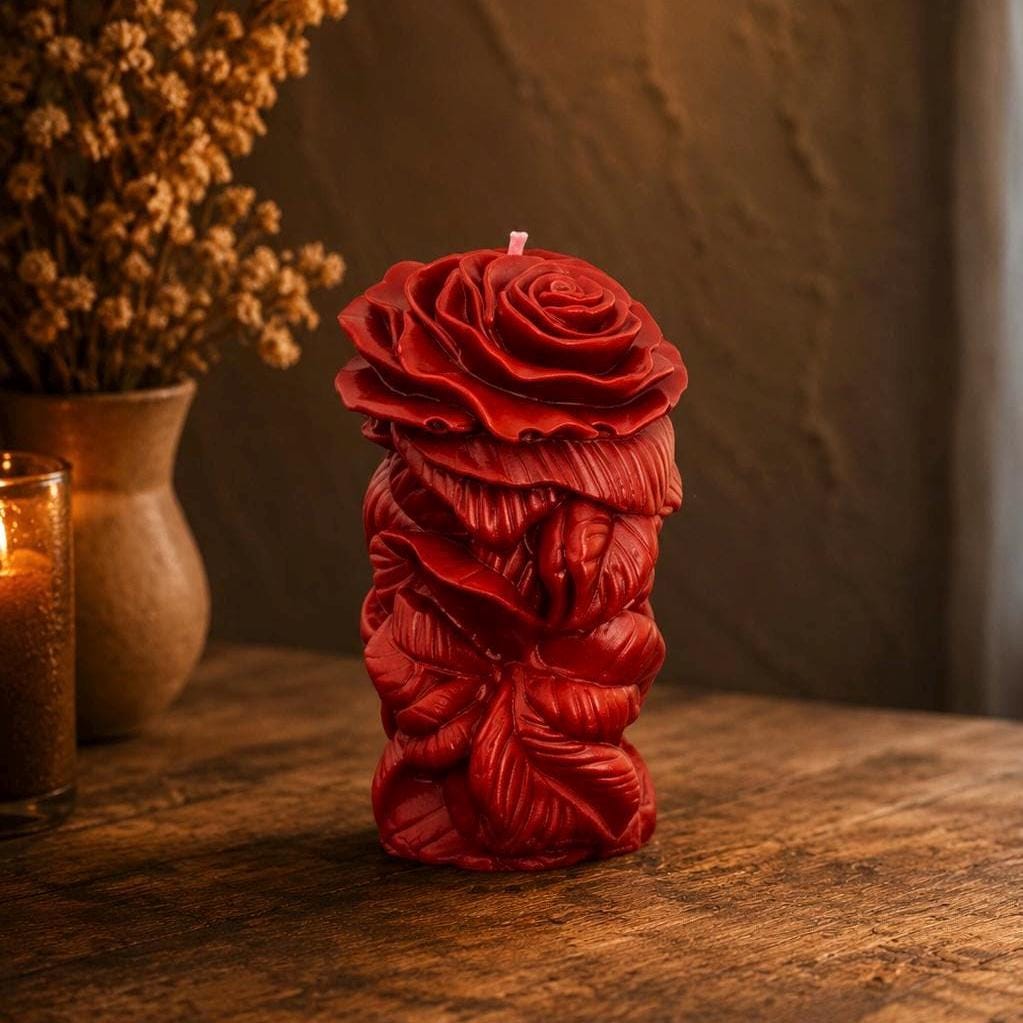 Rose Candle | Floral Pillar Candle | Romantic Gothic Decor | Handmade Soy Wax Candle | Witchy Altar Decor | Valentine Gift
