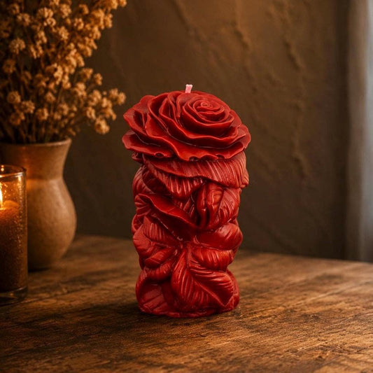 Rose Candle | Floral Pillar Candle | Romantic Gothic Decor | Handmade Soy Wax Candle | Witchy Altar Decor | Valentine Gift