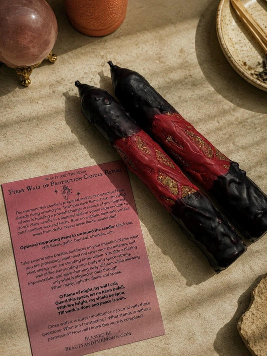 Fiery Protection Candle: Handcrafted Beeswax Spellwork, Warding Ritual
