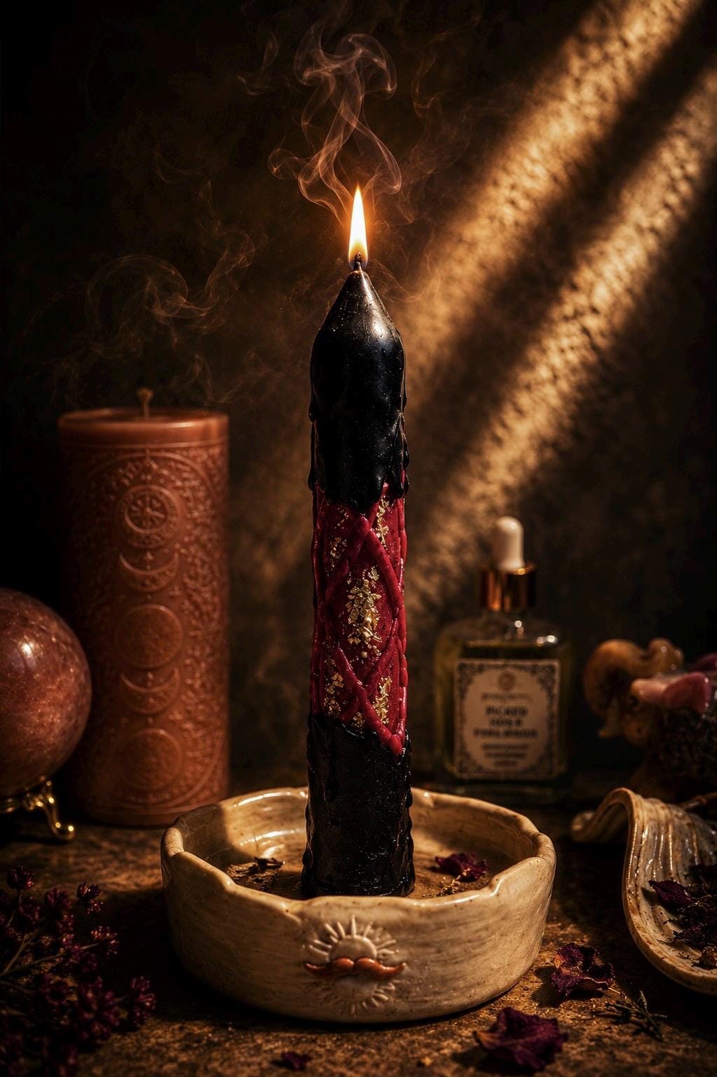 Fiery Protection Candle: Handcrafted Beeswax Spellwork, Warding Ritual