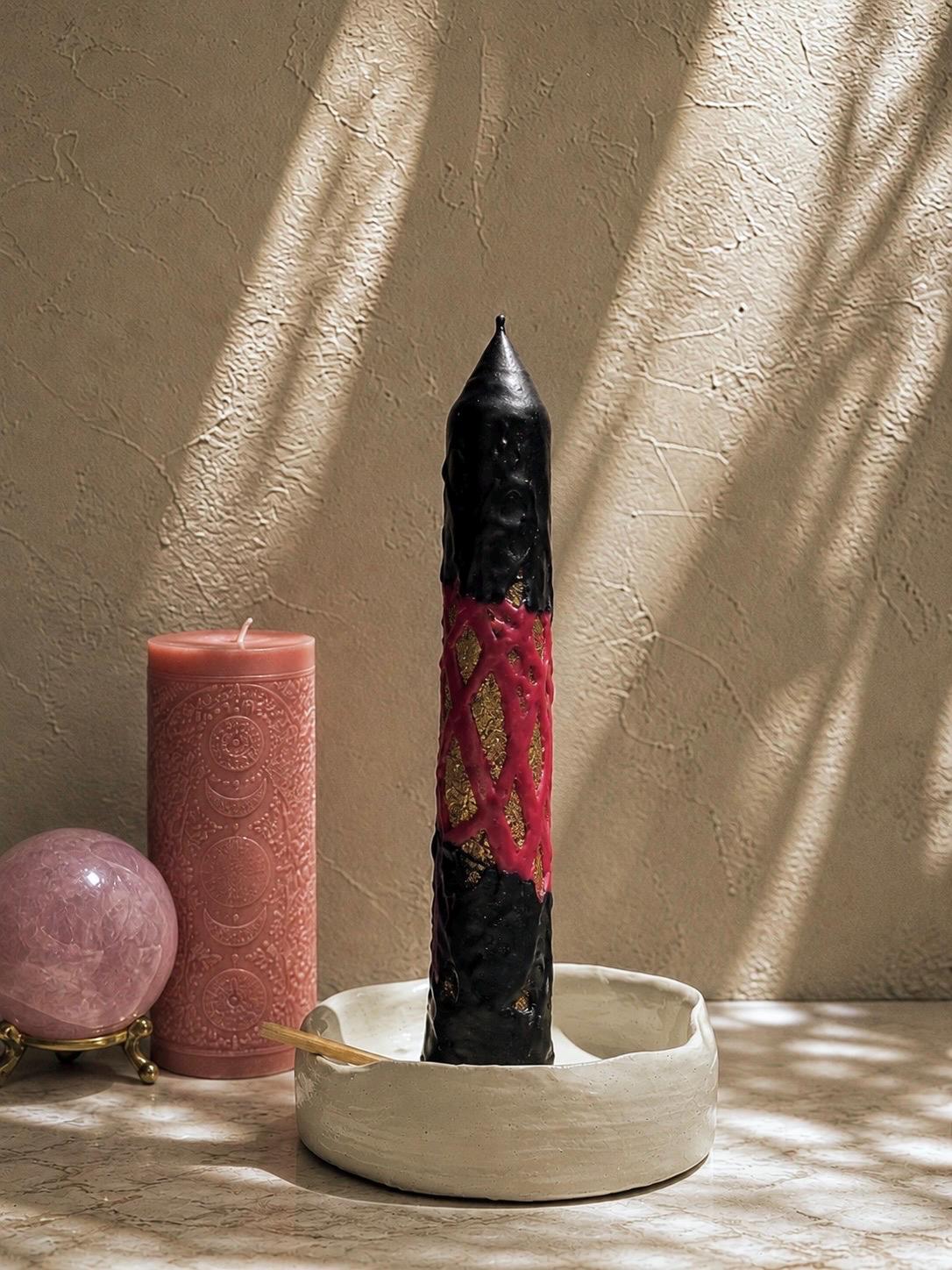 Fiery Protection Candle: Handcrafted Beeswax Spellwork, Warding Ritual