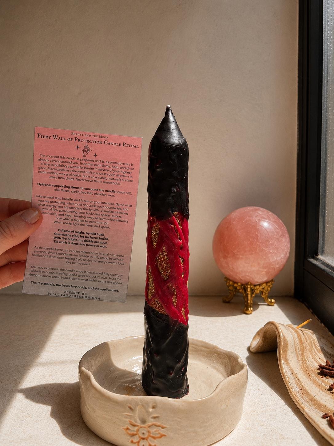 Fiery Protection Candle: Handcrafted Beeswax Spellwork, Warding Ritual
